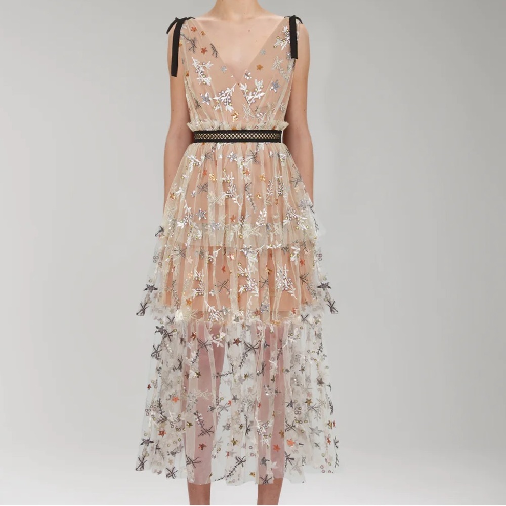 Self Portrait Star Mesh Midi Dress